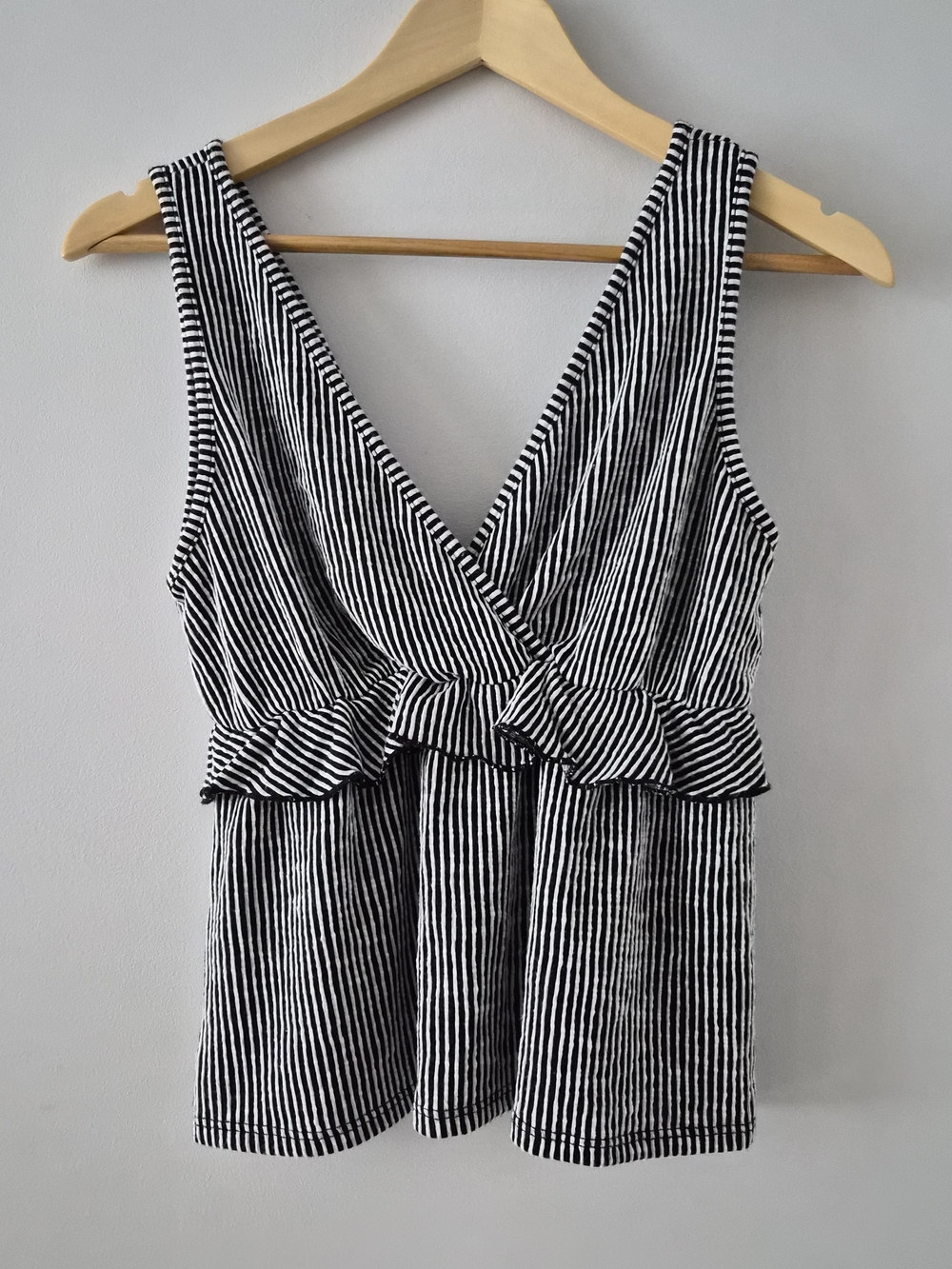 Caution To The Wind Black & White Striped Wrap Peplum Tank